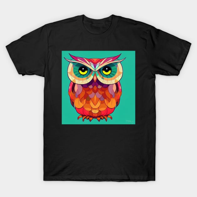 Colorful Owl Portrait Illustration - Bright Vibrant Colors Bohemian Style Feathers Psychedelic Bird Animal Rainbow Colored Art T-Shirt by JensenArtCo